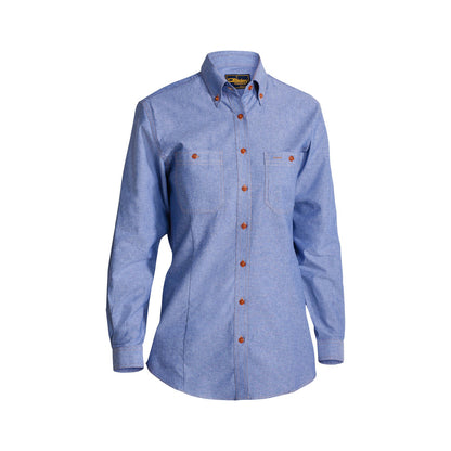 Shirt Womens L/S Cotton Chambray 150gsm Blue 16 Bisley_302065_B76407L_BWED16