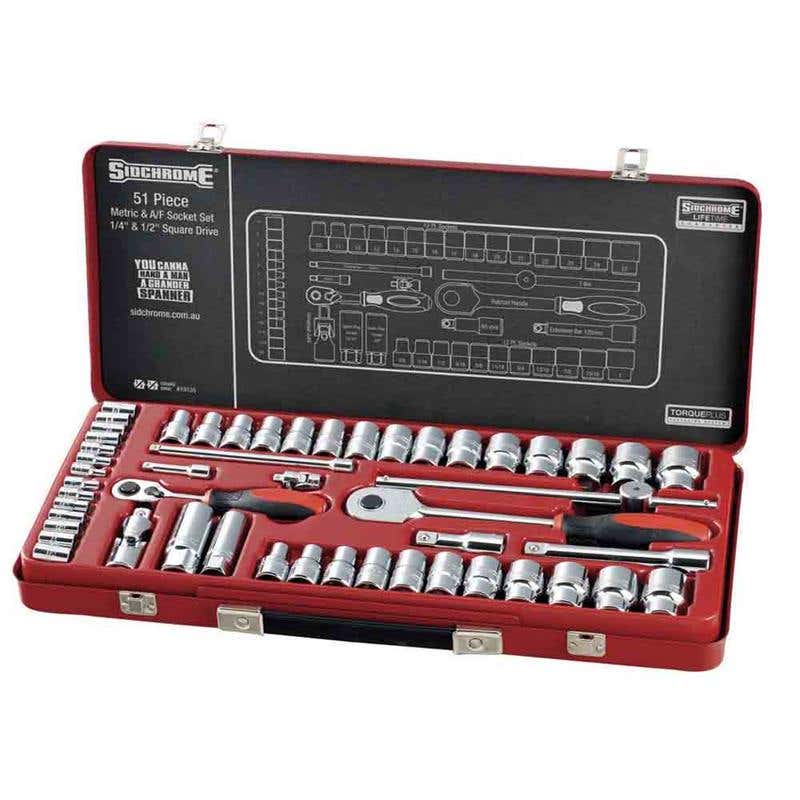 Socket & Ratchet Set 1/4 & 1/2 Dr AF/Metric 51 Piece Sidchrome 81006128 SCMT19135