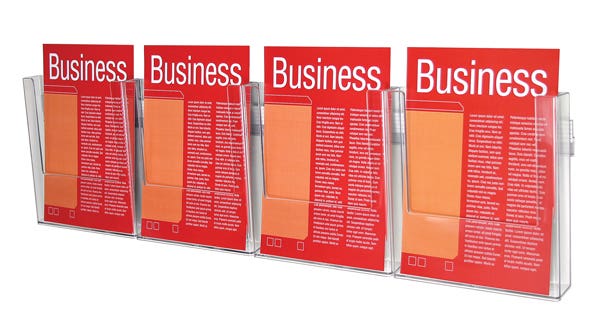 Esselte Brochure Holder Wall A4 1 Tier 4 Compartments Clear 820016900 48385