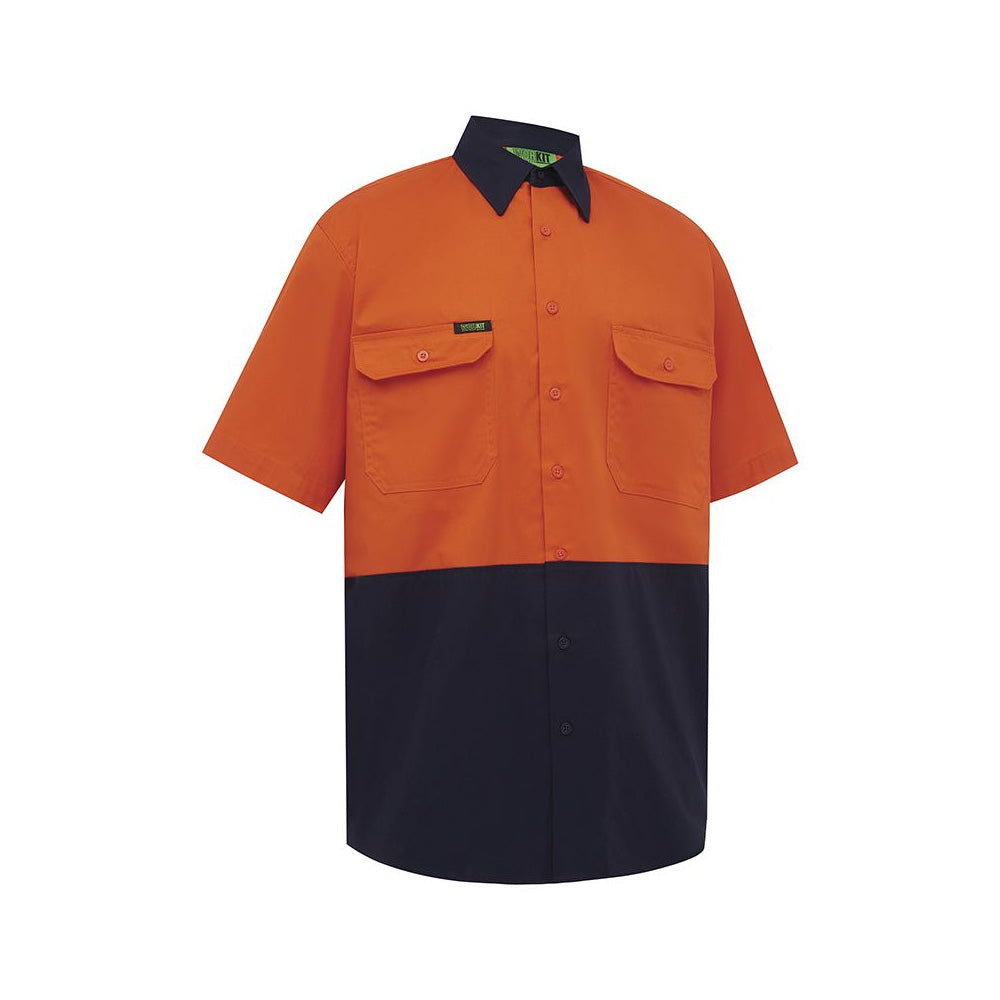 Shirt S/S Cotton Drill 155gsm Hi Vis Orange/Navy Medium 2008 Workit_30005632_2008ONM