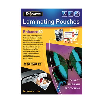 Fellowes Pre Punched Laminating Pouches 5452501 A4 80 Micron 830001100 5452502