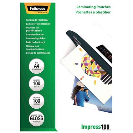 Fellowes Laminating Pouch A4 100 Micron Glossy Pack 100 39403300 5351111