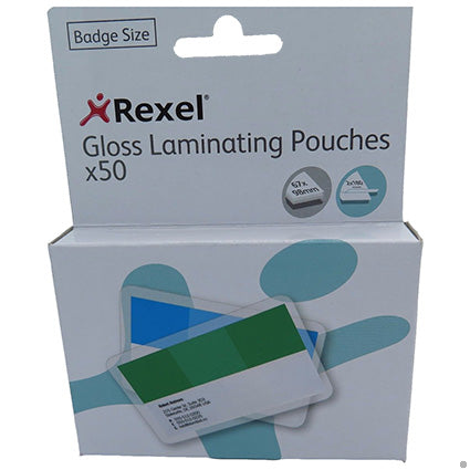 Rexel Laminating Pouch Badge 67x98mm 180 Micron Pack 50_39407100_41611