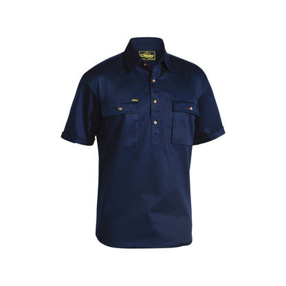 Shirt S/S Cotton Drill 190gsm Closed Front Navy XL Bisley_90018266_BSC1433_BPCTXL