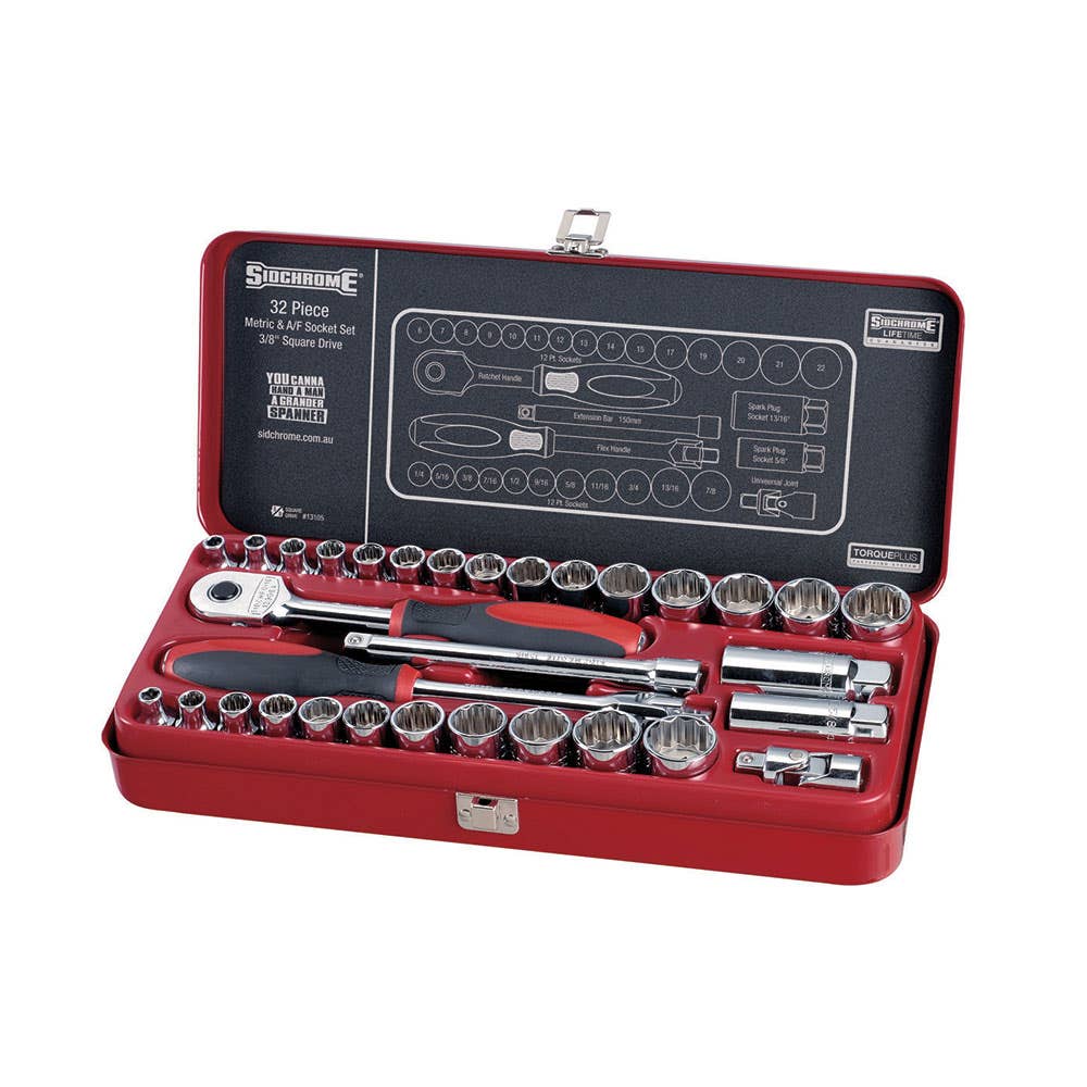 Socket & Ratchet Set 3/8'' Dr AF/Metric 32 Piece Sidchrome 88890460 SCMT13105
