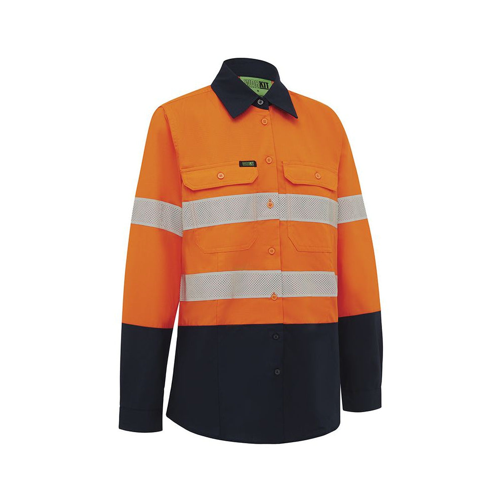 Shirt Womens L/S Cotton RipStop 145gsm 3M Tape Hi Vis Orange/Navy 6 2022_456115_2022B-O/N-6