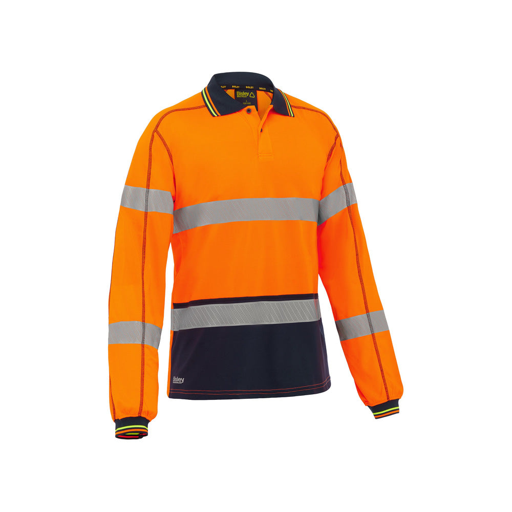 Shirt Polo L/S Poly Mesh 130gsm 3M Tape Hi Vis Orange/Navy XS Bisley_40006707_BK6219T_TT05XS