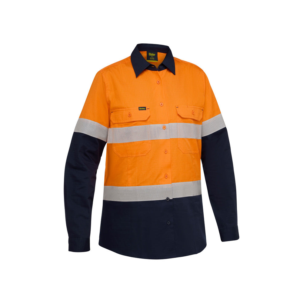 Shirt Womens Tape Ripstop Cotton 145gsm Orange/Navy 16 Bisley_40114597_BL6495T_TT0216
