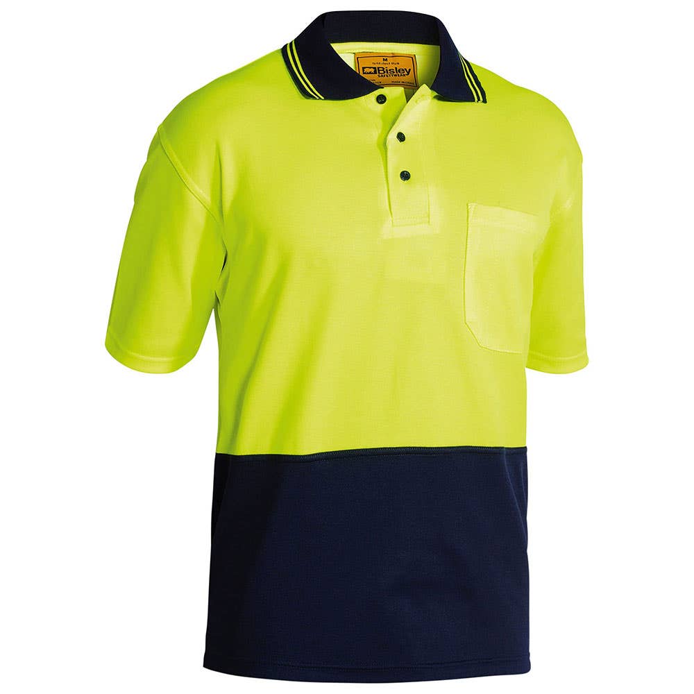 Shirt Polo S/S Poly/Cotton 195gsm Hi Vis Yellow/Navy 2XL Bisley_90010659_BK1234_TT042XL