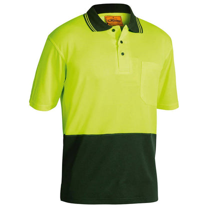 Shirt Polo S/S 2XL Hi Vis Yellow/Bottle Poly Cotton 195gsm Bisley_90010668_BK1234_TT062XL