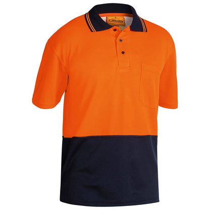 Shirt Polo S/S Poly/Cotton 195gsm Hi Vis Orange/Navy 2XL Bisley_90018660_BK1234_TT052XL