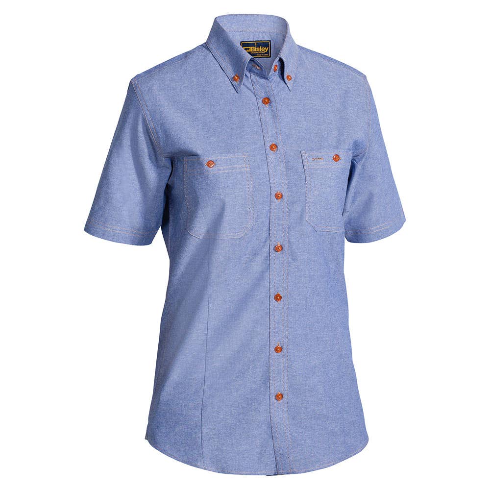 B71407L Women's Chambray Short Sleeve Shirt 150gsm BAE Logo_BAEB71407L