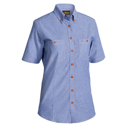 B71407L Women's Chambray Short Sleeve Shirt 150gsm BAE Logo_BAEB71407L