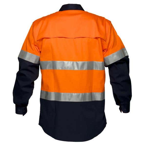 Shirt L/S Cotton Drill 155gsm 3M Tape Hi Vis Orange/Navy 3XL 90013115 MA801-O/N-3XL