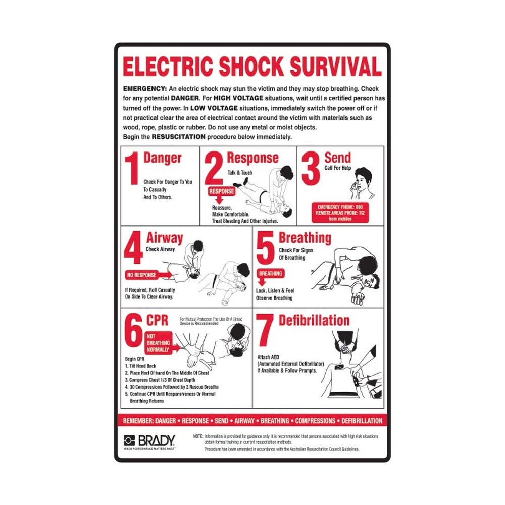 Poster Electric Shock Survival Chart FIRST AID 600 x 450mm Poly 90030673 833590