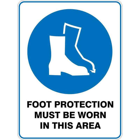 Sign FOOT PROTECTION MUST BE WORN IN THIS AREA 300 x 225mm Fluted 60036511 MFPMB3022F