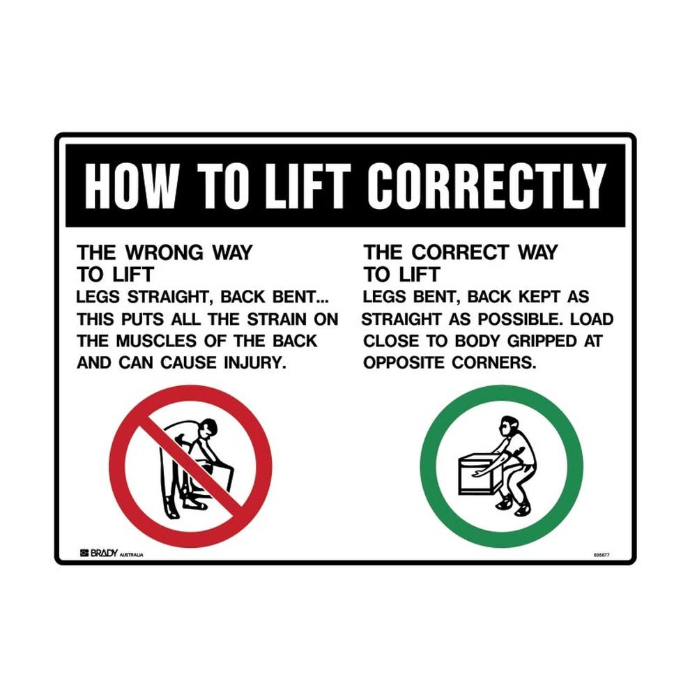 Sign CORRECT LIFTING TECHNIQUE 600 x 450mm Poly 90030841 835677