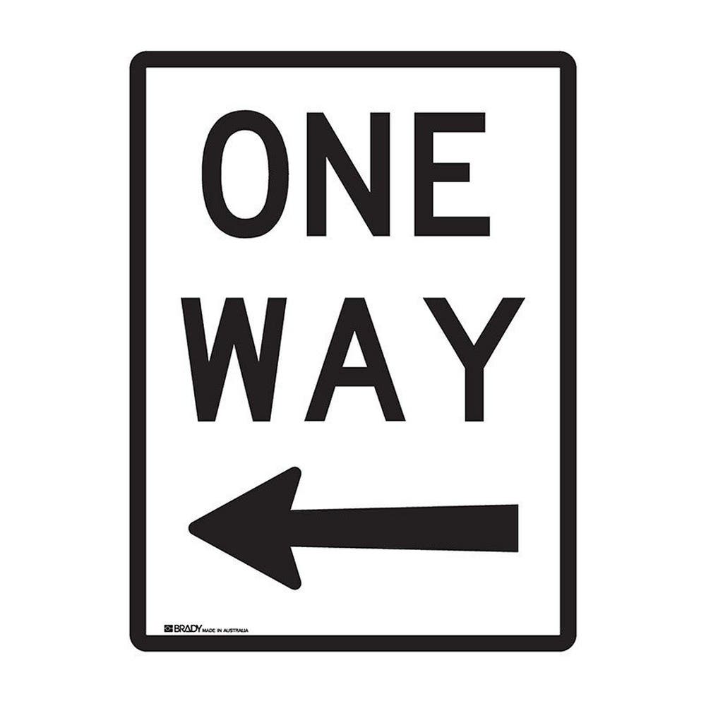 Sign ONE WAY + Arrow Left 450 x 600mm Metal Black on White 90031061 841876