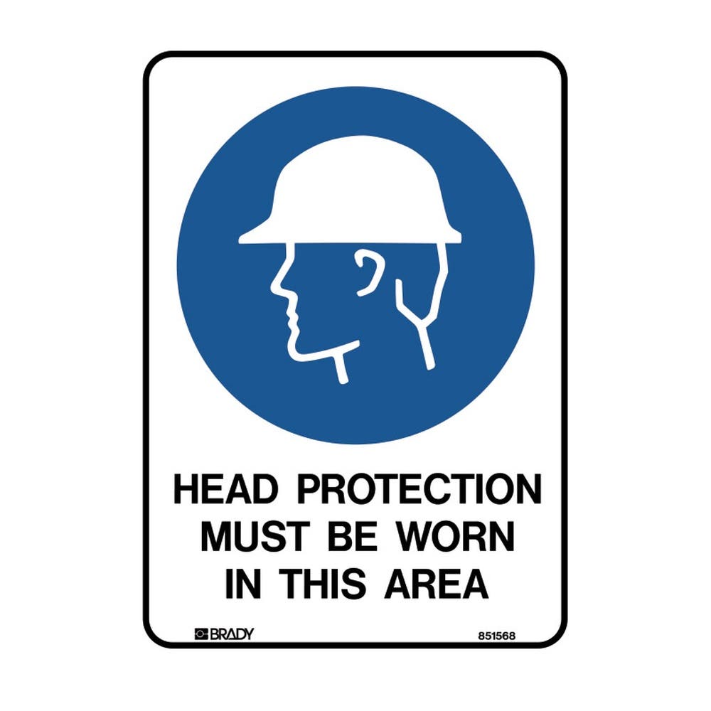 Sign HEAD PROTECTION MUST BE WORN Glow 250 x 180mm Metal 90031291 851568