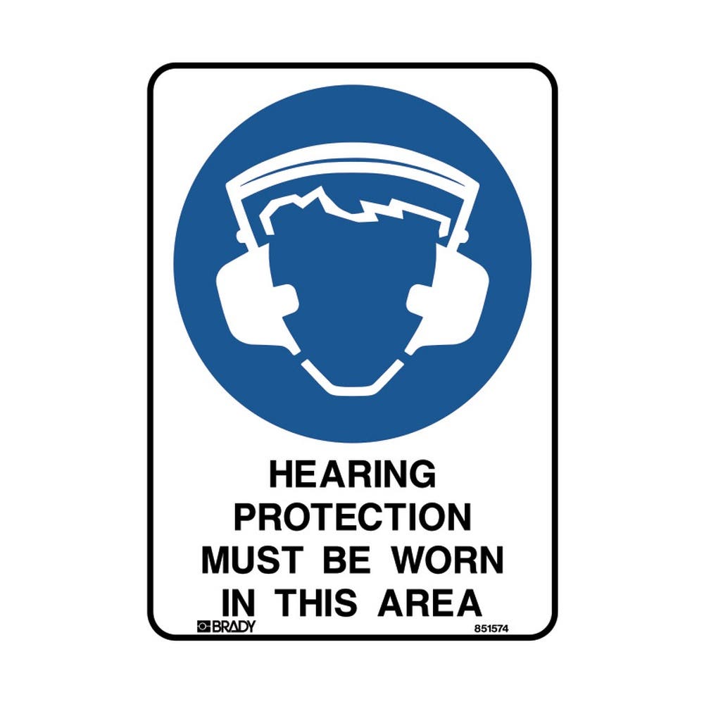 Sign HEARING PROTECTION MUST BE WORN Glow 250 x 180mm Metal 90031292 851574