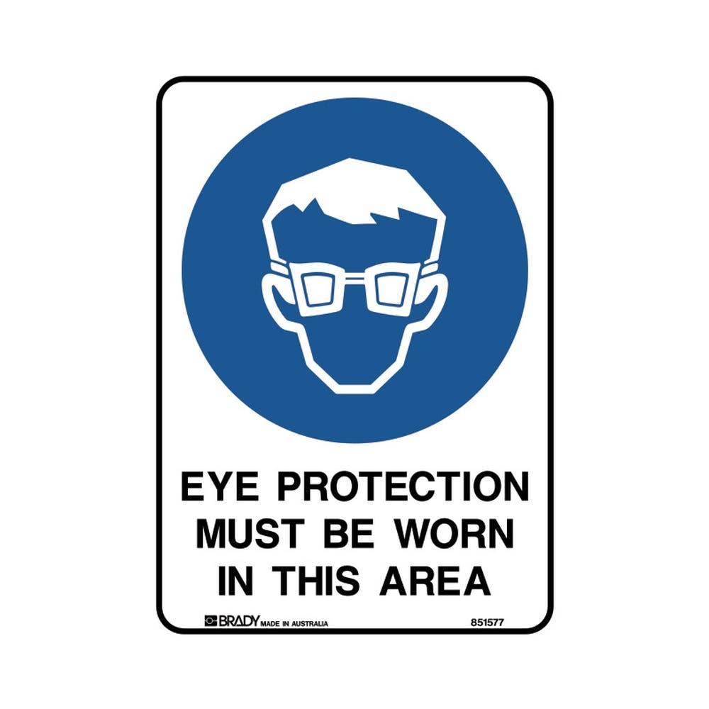 Sign EYE PROTECTION MUST BE WORN IN THIS AREA 250 x 180mm Metal Glow 90031293 851577