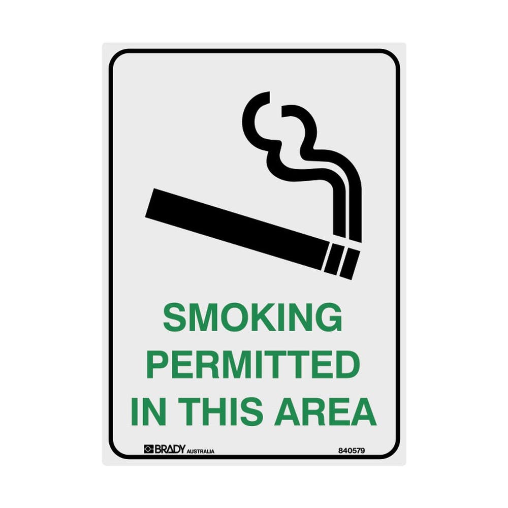 Sign SMOKING PERMITTED IN THIS AREA 300 x 450mm Poly 90031317 835716