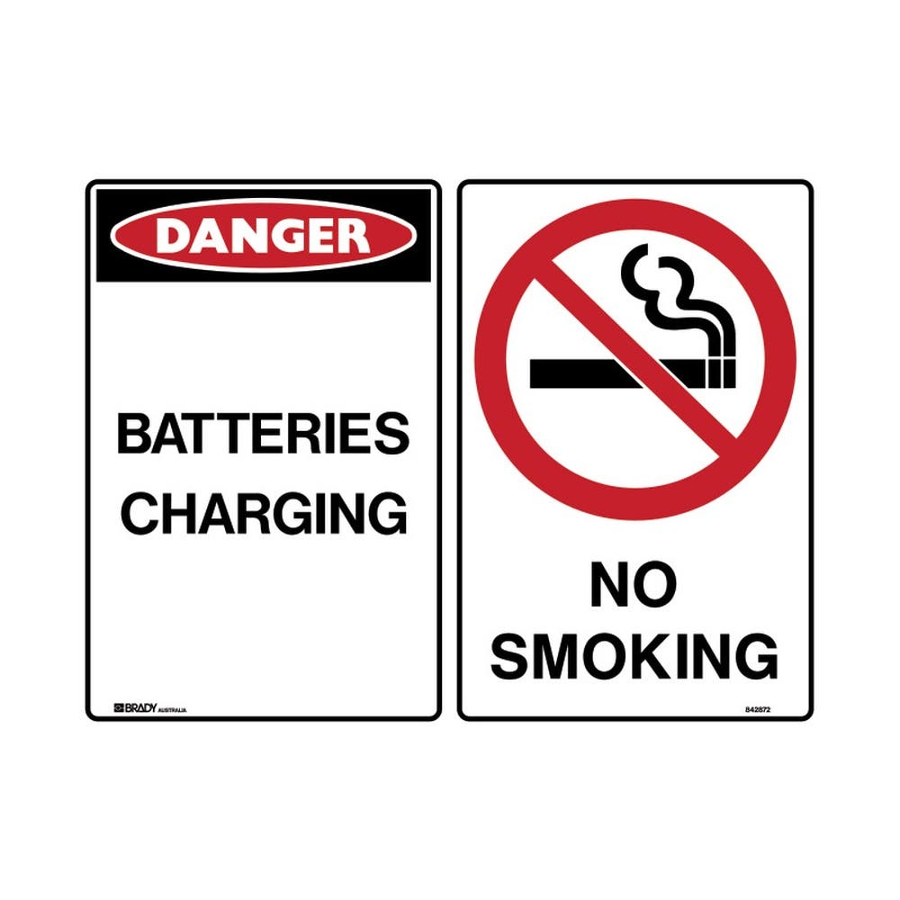 Sign BATTERIES CHARGING NO SMOKING 450 x 300mm Poly 90031319 842874