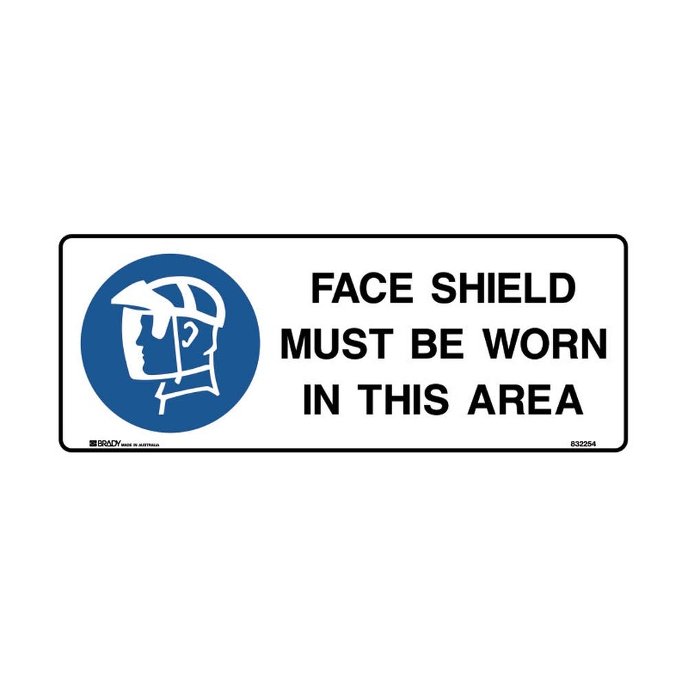 Sign FACE SHIELD MUST BE WORN 180 x 450mm Metal 90031324 832254