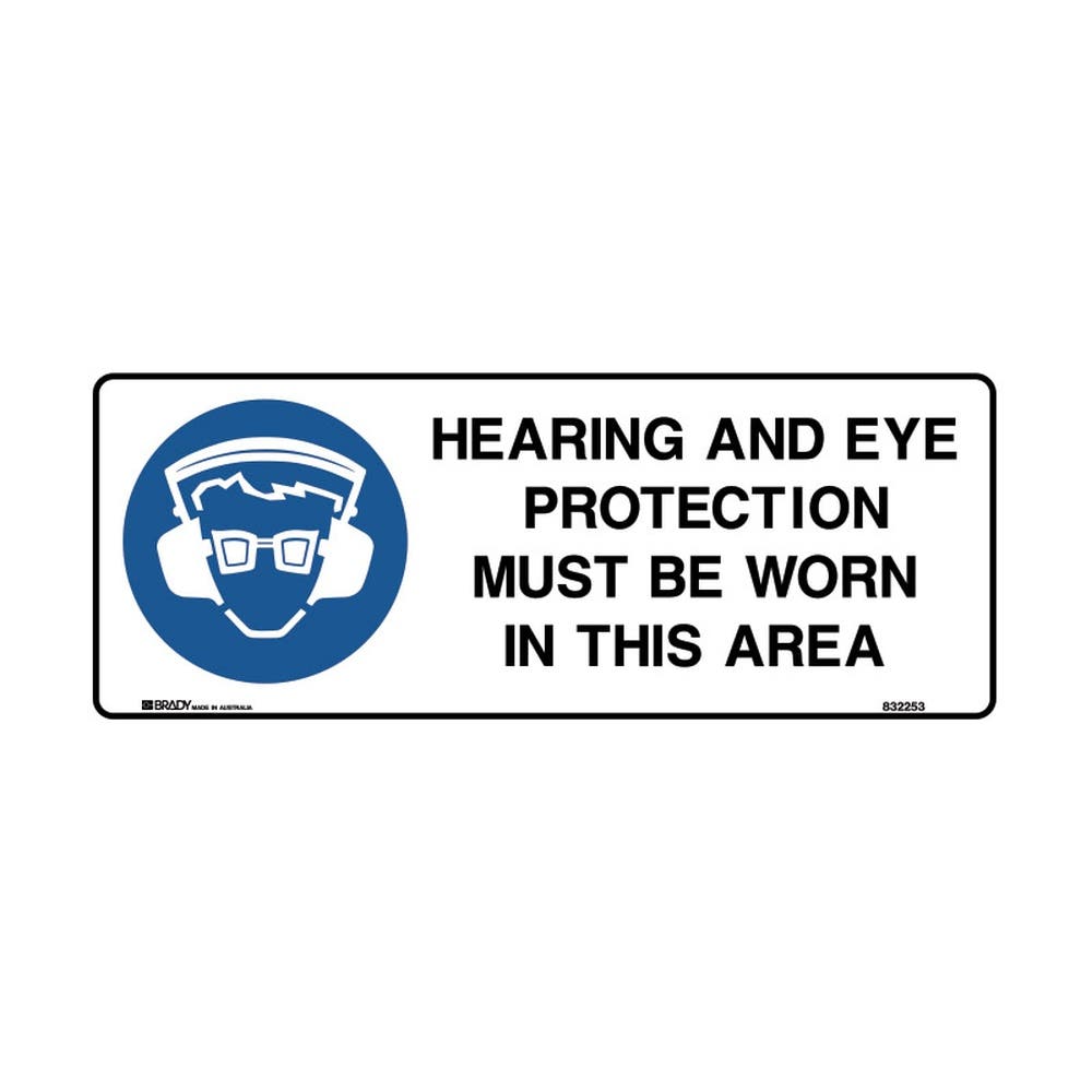 Sign HEARING AND EYE PROTECTION 180 x 450mm Poly 90031325 835053