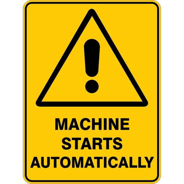 Metal Machine Warning Sign Sign WARNING MACHINE STARTS AUTOMATICALLY 600 x 450mm Metal – ATOM