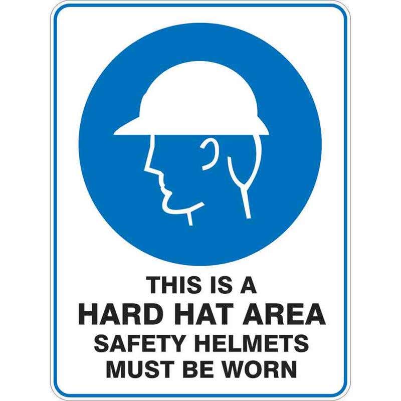 Sign THIS IS A HARD HAT AREA SAFETY HELMETS MUST BE WORN 300 X 225mm Fluted 60036643 MHHAR3022F