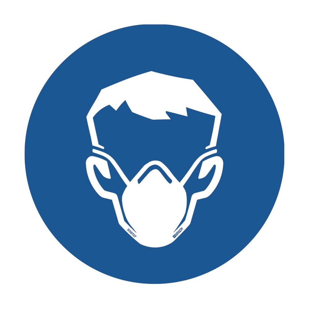 Pictorgam DUST MASK MUST BE WORN 100MM Dia White/Blue Self Adhesive Vinyl 90031721 838727