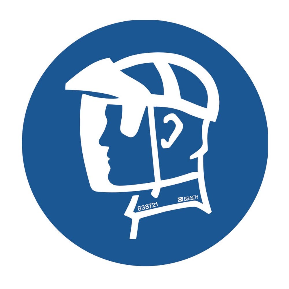 Pictogram FACE SHIELD MUST BE WORN 300mm Dia Self Adhesive Vinyl 90031724 838269