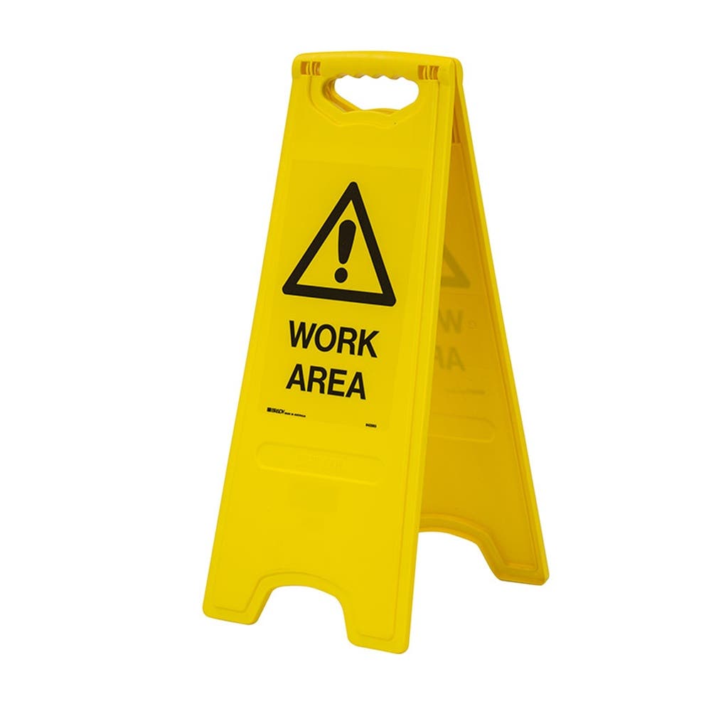 Sign WORK AREA 670mm Yellow Stand 90038367 842503