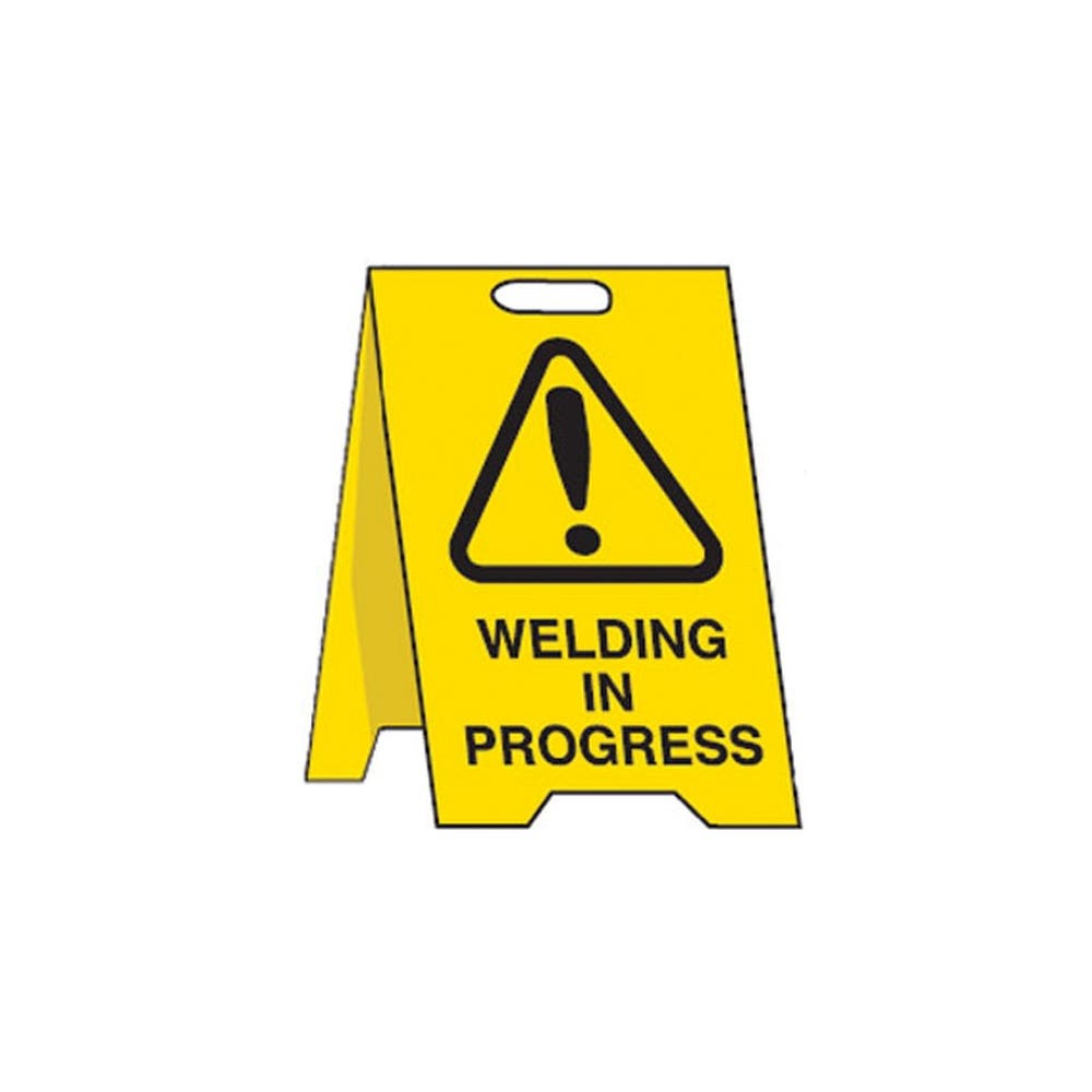 Sign WELDING IN PROGRESS 300 x 500mm Yellow Stand 90038378 845915