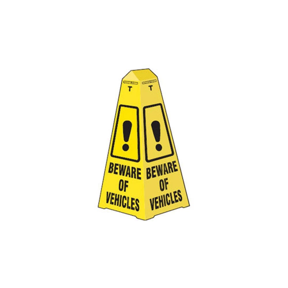 Sign BEWARE OF VEHICLES Cone Yellow 900mm 90038395 842033
