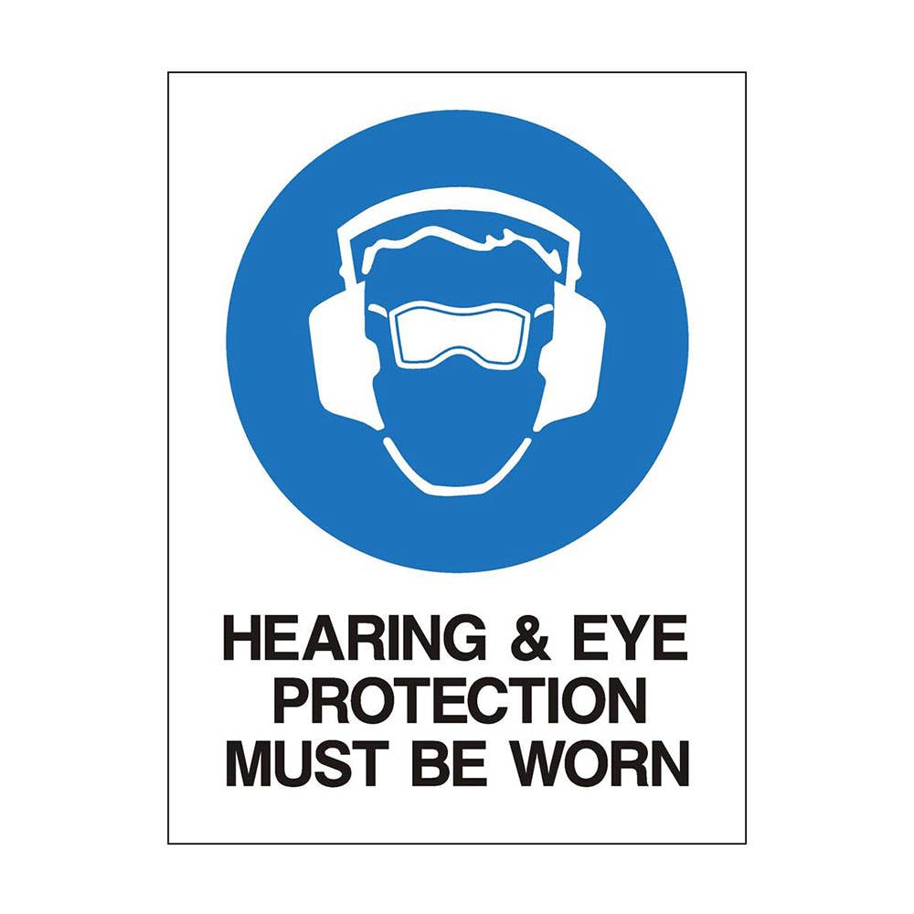 Sign HEARING AND EYE PROTECTION MUST BE WORN 450 x 300mm Metal 90038444 90038444 MHEYM4530M