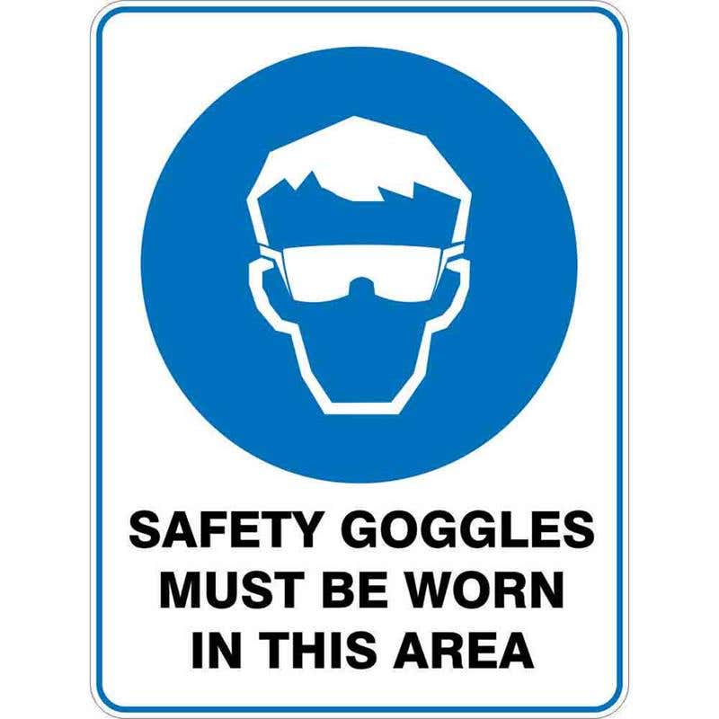 Sign SAFETY GOGGLES MUST BE WORN IN THIS AREA 300 x 225mm Fluted 60036622 MSGMB3022F