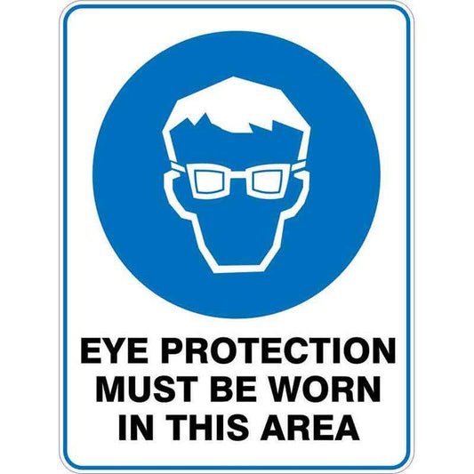 Sign EYE PROTECTION MUST BE WORN IN THIS AREA 300 x 225mm Fluted 60036492 MEYEP3022F
