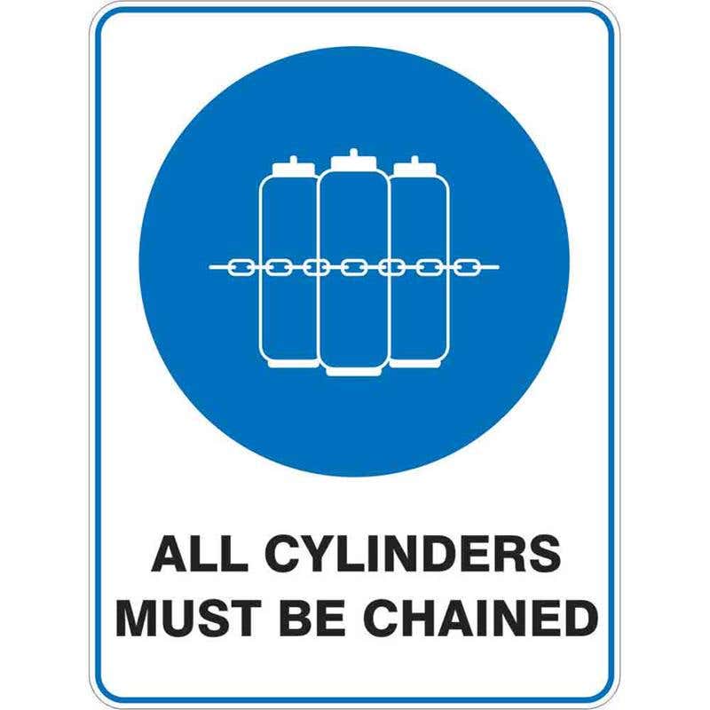 Sign ALL CYLINDERS MUST BE CHAINED 300 x 225mm Fluted 60036452 MACMB3022F
