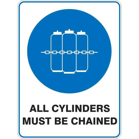Sign ALL CYLINDERS MUST BE CHAINED 300 x 225mm Fluted 60036452 MACMB3022F