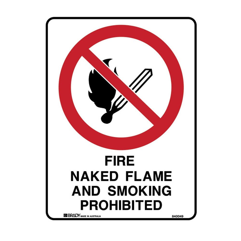 Sign FIRE NAKED FLAME AND SMOKING PROHIBITED 225 x 300mm Metal 90038861 840049