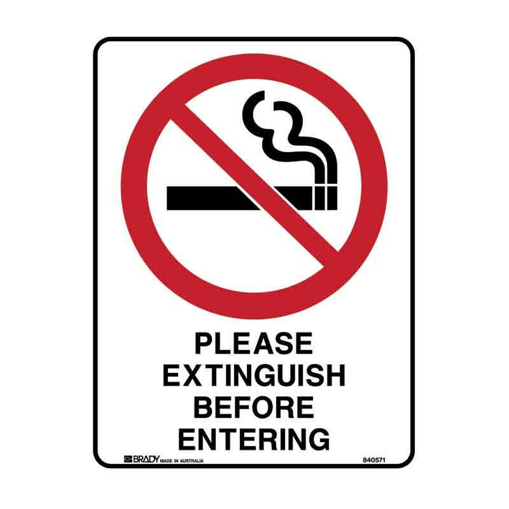 Sign PLEASE EXTINGUISH BEFORE ENTERING 225 x 300mm Metal 90038868 840571