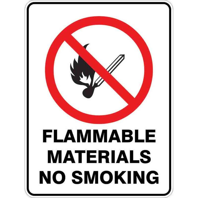 Sign FLAMMABLE MATERIALS NO SMOKING 300 x 225mm Fluted 60036814 PFMNS3022F
