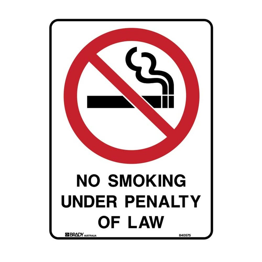 Sign NO SMOKING UNDER PENALTY OF LAW 300 x 450mm Poly 90038895 840573