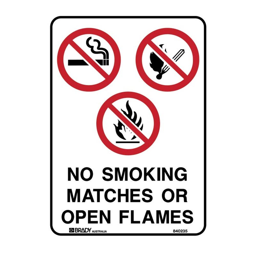 Sign NO SMOKING MATCHES OR OPEN FLAMES 450 x 600mm Poly 90038924 835710