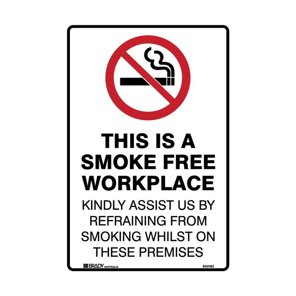 Sign THIS IS S SMOKE FREE WORKPLACE KINDLY ASSIST... 450 x 600mm Metal 90038977 840181