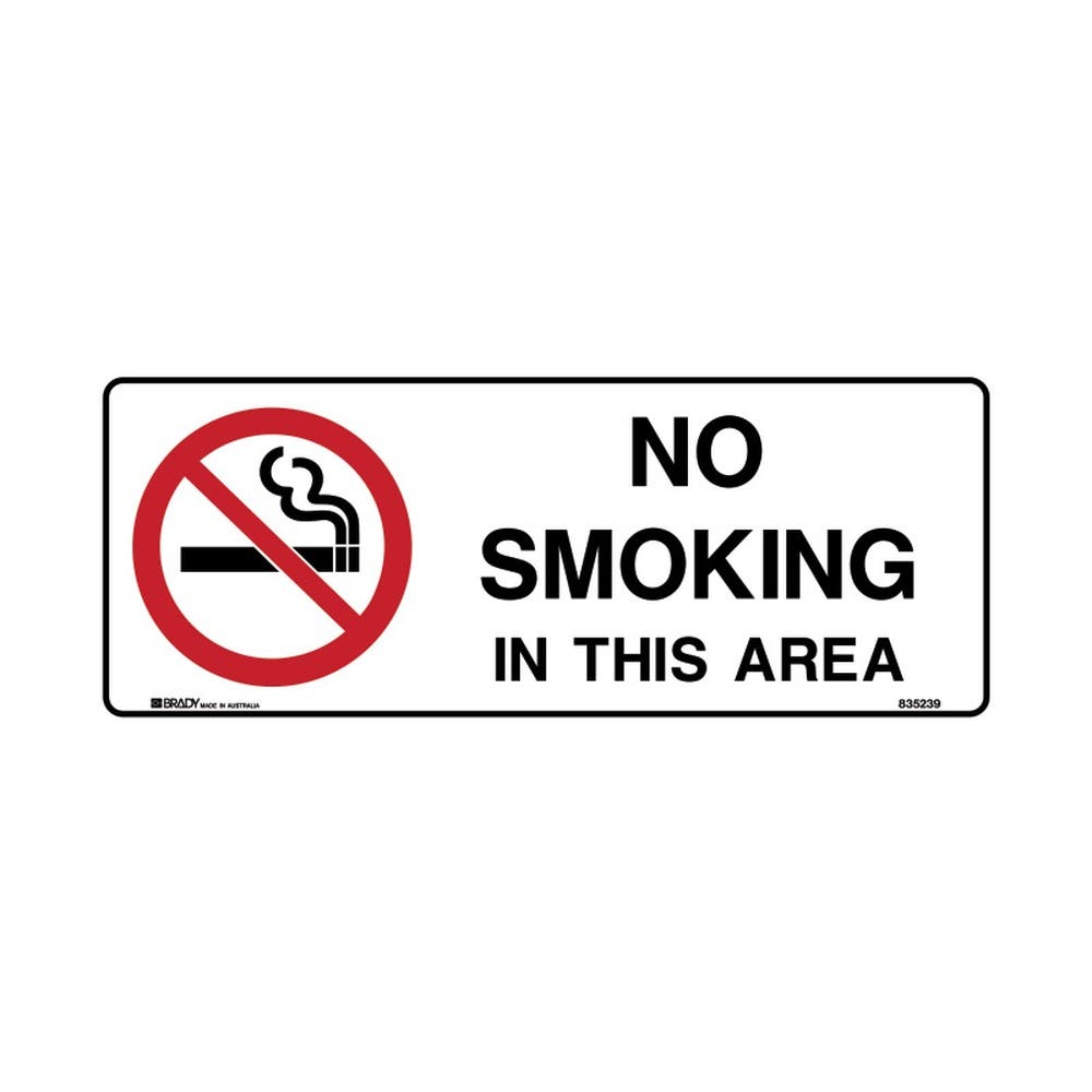 Sign NO SMOKING IN THIS AREA 450 x 180mm Poly 90038992 835239