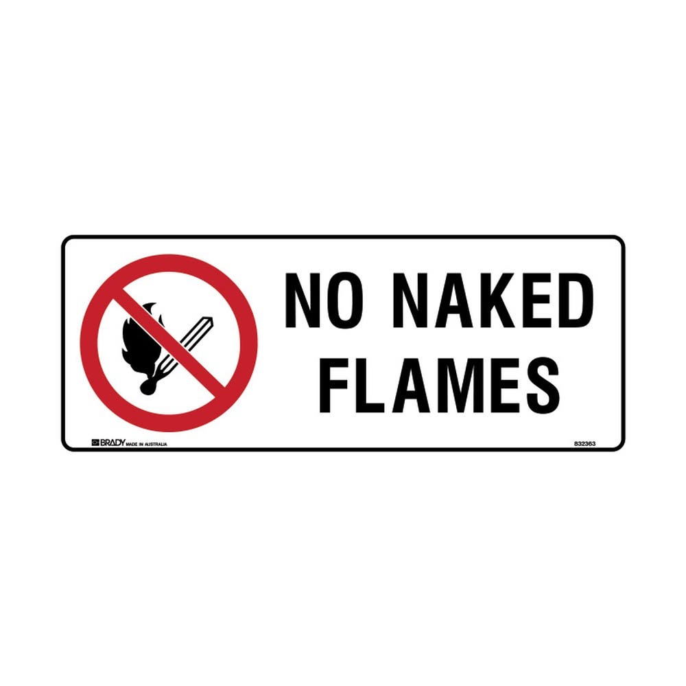 Sign NO NAKED FLAMES 450 x 180mm Metal 90039005 832363
