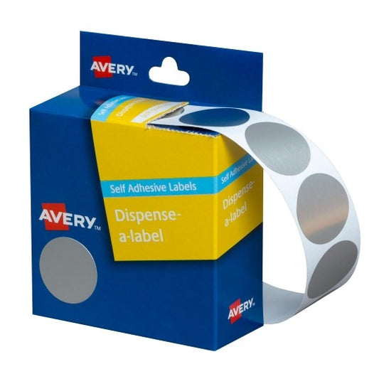 Avery Circle Dispenser Labels Removable 24mm Diameter Pk 250 Silver_9006575_33824